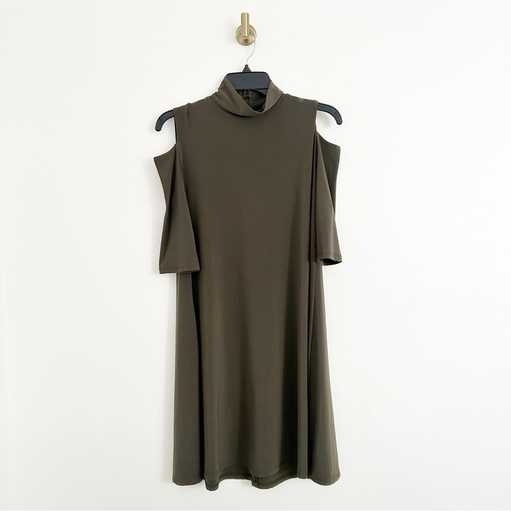 Clara Sun Woo Olive Green Mock Neck Cold Shoulder Mini Dress Size XS